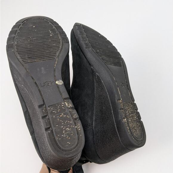 UGG Black Leather Indra Waterproof Wedge Booties Size 7 - Picture 7 of 10